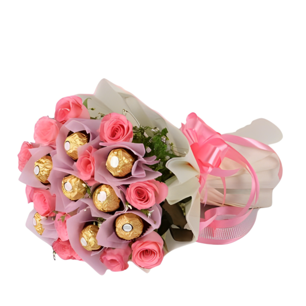 Yasvi Ferrero Rocher with Pink Roses Bouquet